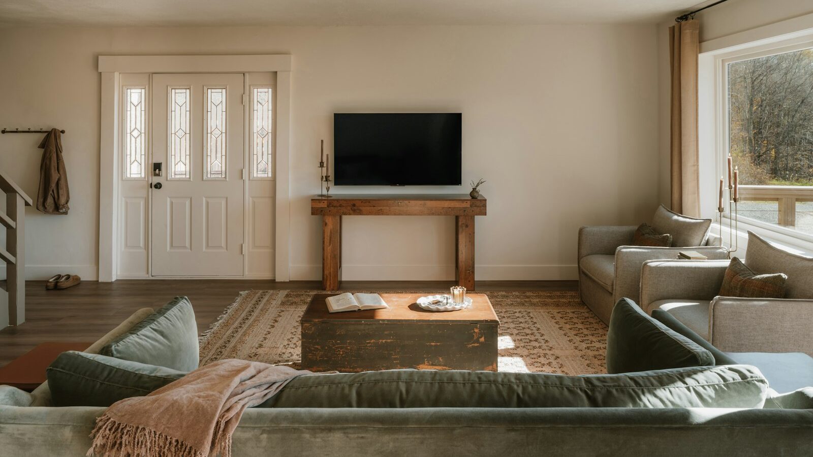 Cozy living room with sofas and television