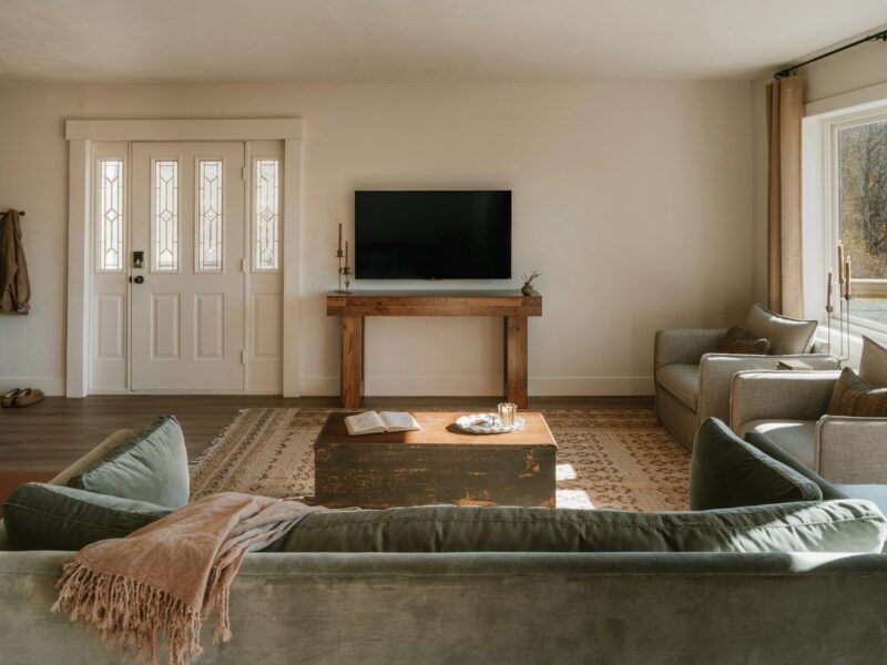 Cozy living room with sofas and television