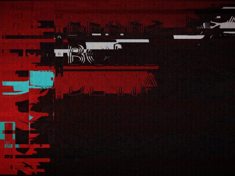 Abstract glitch art with red and cyan elements